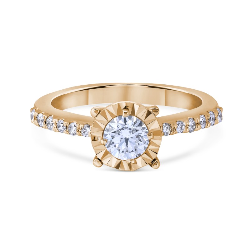 Diamond Solitaire Diamond-Cut Medallion Engagement Ring