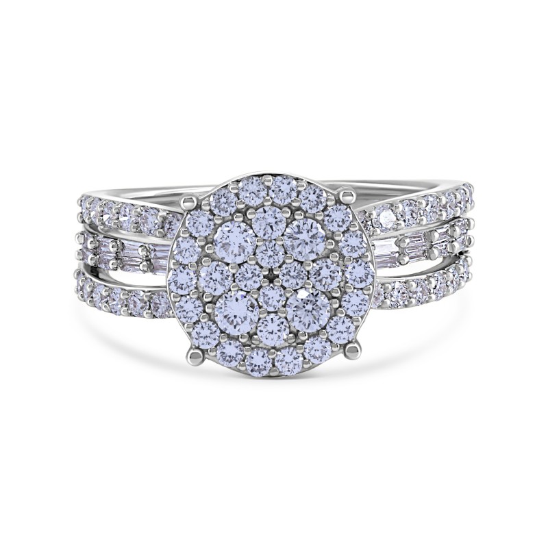 Diamond Cluster Halo Triple Row Vintage Engagement Ring