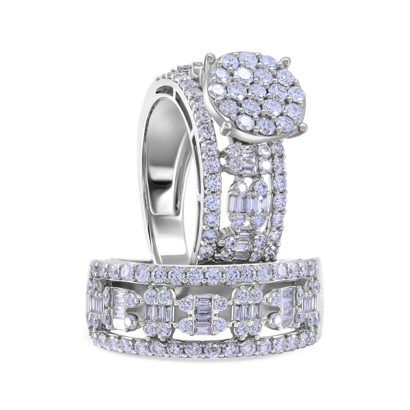 Diamond Cluster Filigree 2-Piece Matching Bridal Ring Set