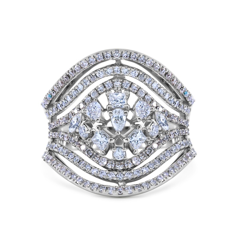 Diamond Cluster Concave Swirl Ring