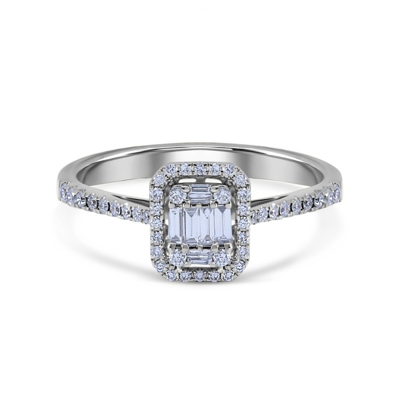 Diamond Rectangle Cushion Halo Engagement Ring