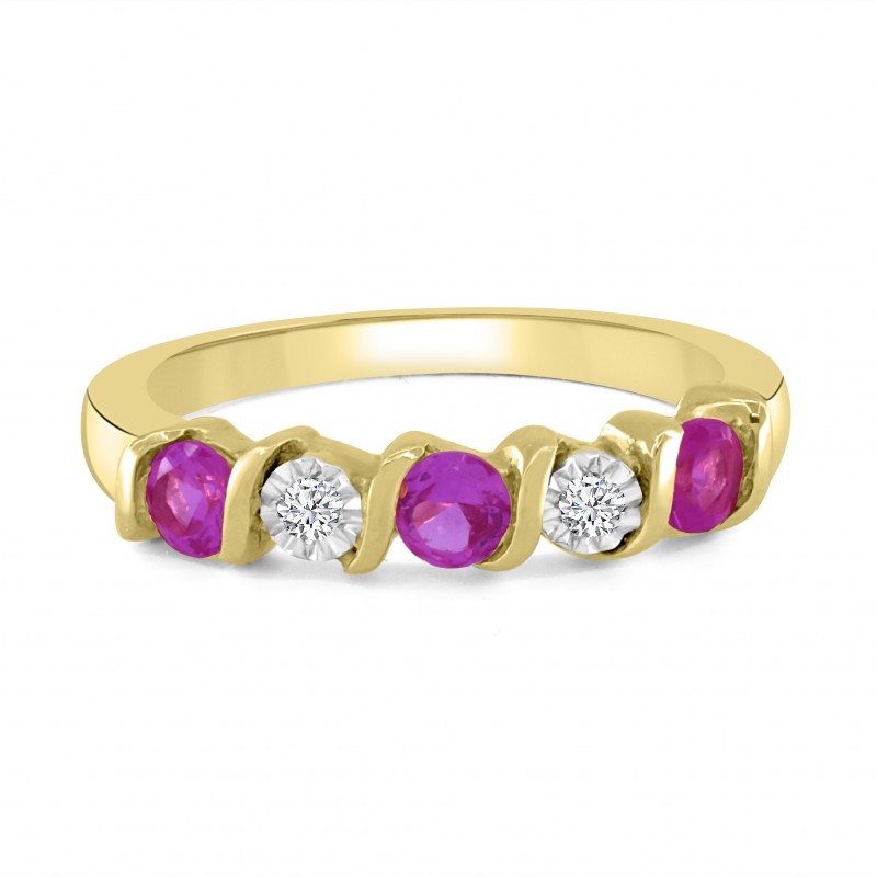 Diamond And Pink Stone Ring