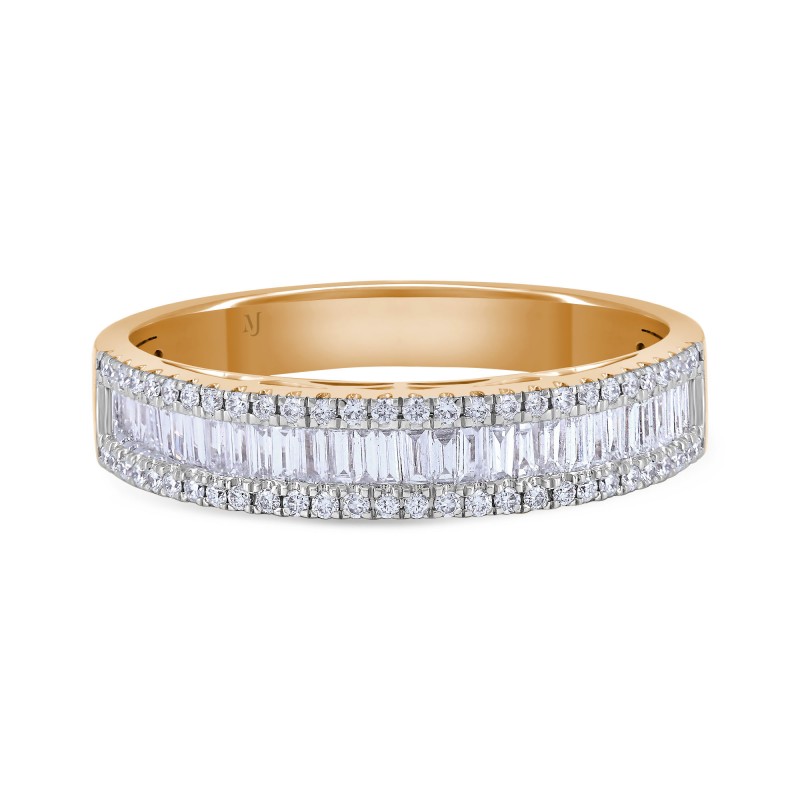 Diamond Baguette & Round Triple Row Wedding Band