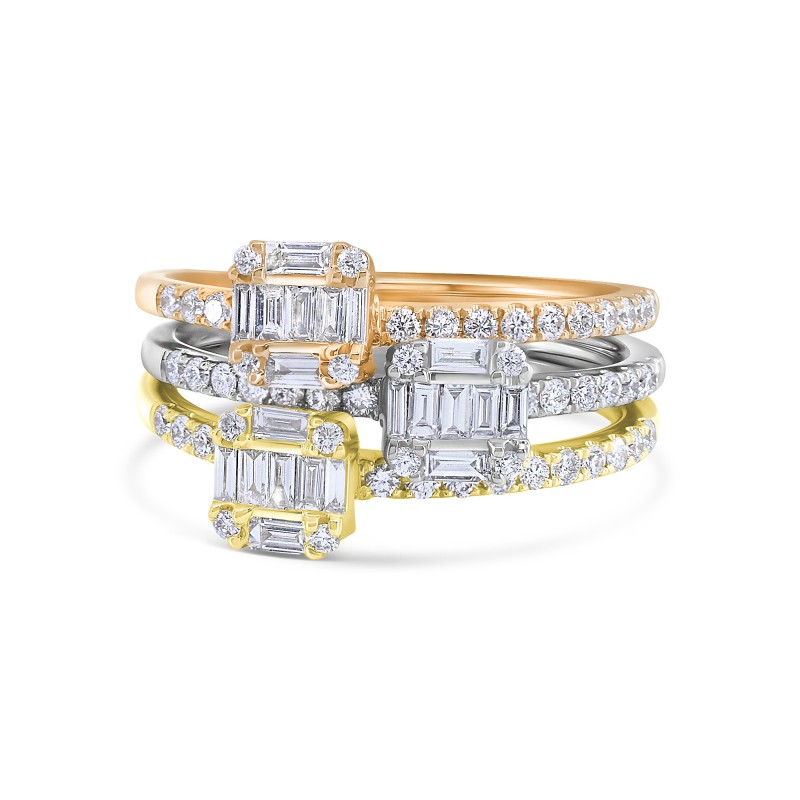 Diamond Baguette Slim 3-Piece Ring Stacking Set