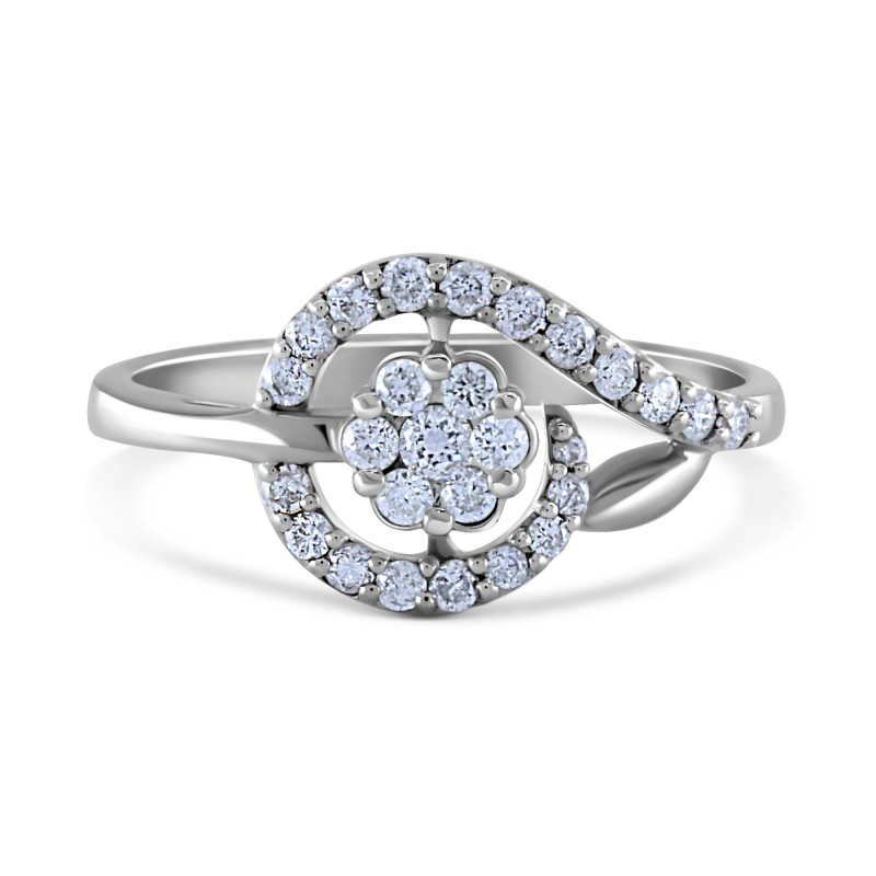 Diamond Cluster Shell Swirl Engagement Ring