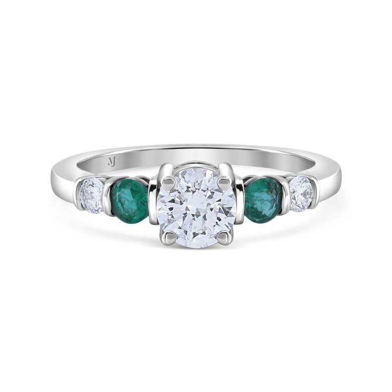 Diamond & Emerald Round Solitaire Engagement Ring