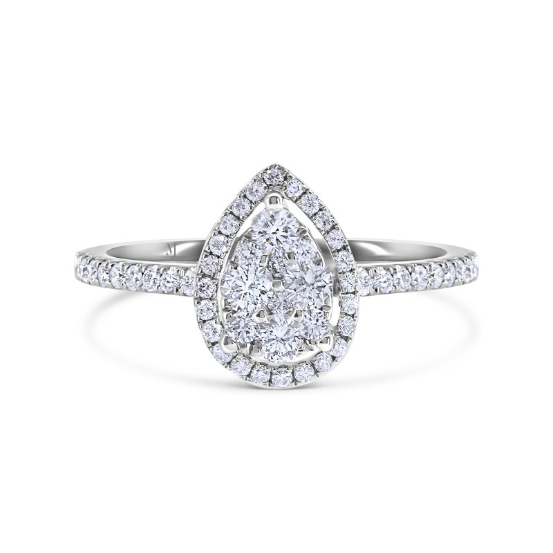 Diamond Pear Halo Cluster Slim Engagement Ring