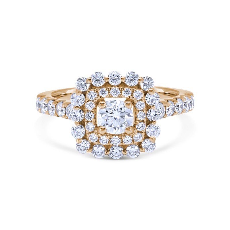 Double Cushion Halo Diamond Cluster Engagement Ring