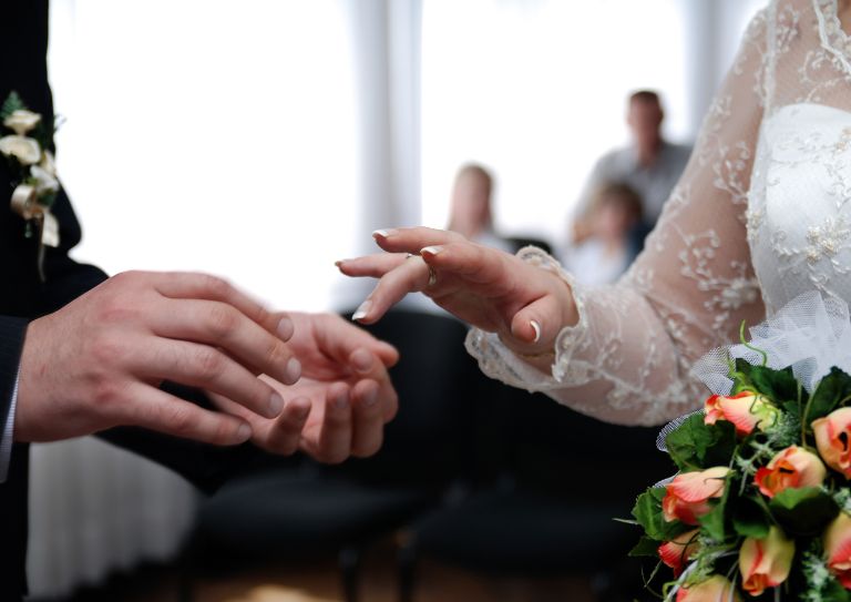 Marriage request with gemstone ring