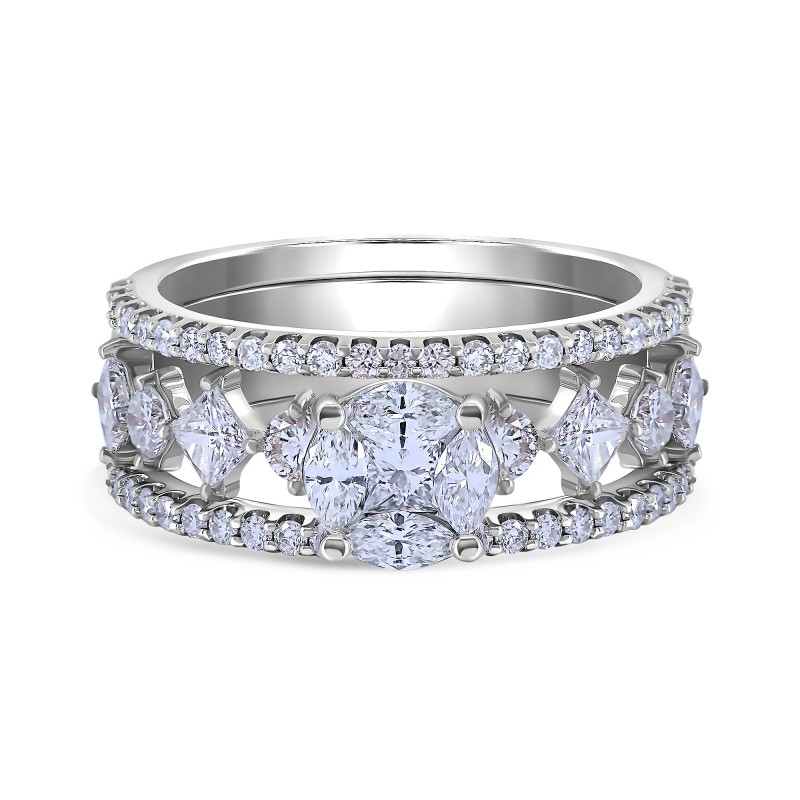 Princess & Marquise Diamond Eternity Cluster Icicle 3-Piece Bridal Ring Set