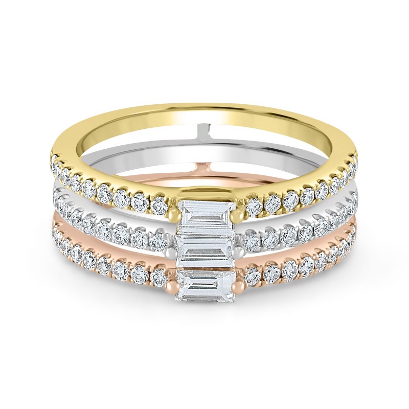 Three Colour Gold Triple Band Diamond Ring