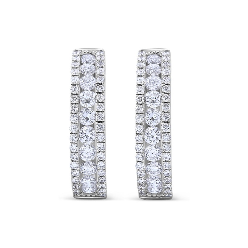 Hinge Back Triple Row Diamond Hoop Earrings