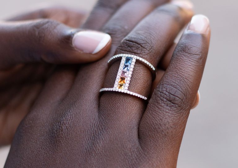 White gold rainbow ring